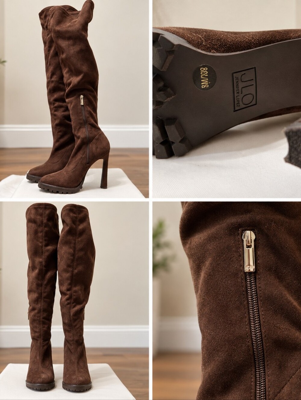 Jennifer Lopez Brown Suede Over-the-Knee Stiletto Boots